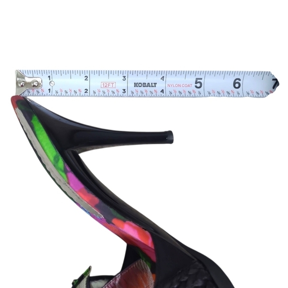 Vintage Beverly Feldman “Enrich Me” Black Linen Peony Sandals with Heels Size 7 - Picture 5 of 11